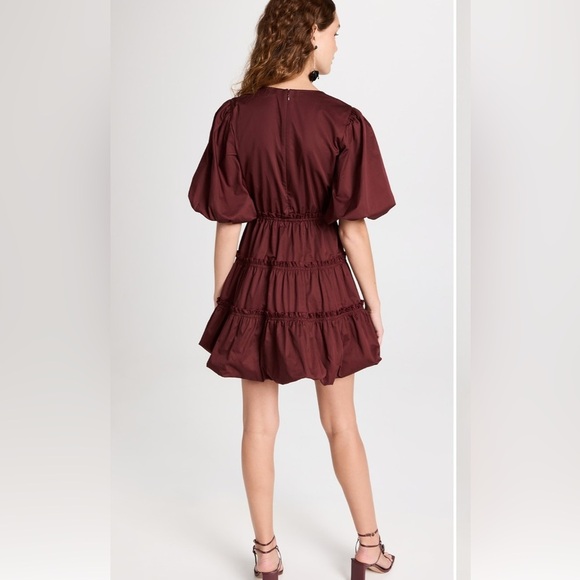 Jason Wu Size 10 Burgundy Wine Balloon Sleeve Tiered Mini Dress - Picture 4 of 13